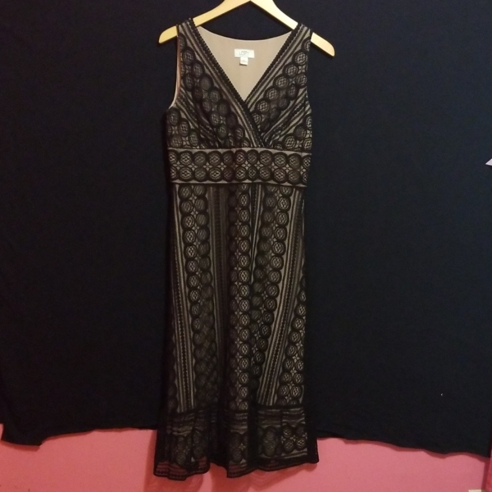 Black V neck  lace style  dress Ann Taylor sz 6